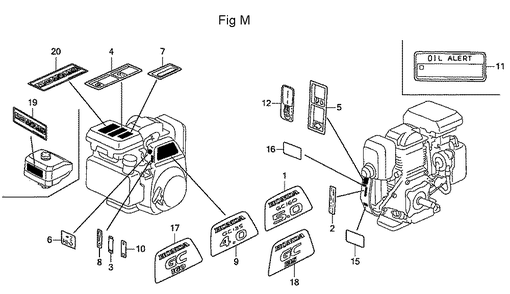 Fig-13 Diagram and Parts List for GC160A Type QHA Honda Engine