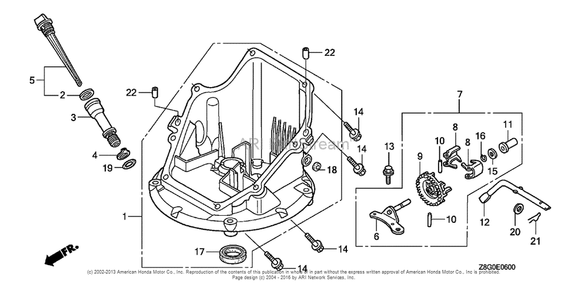 Oil Pan Diagram and Parts List for GCV160LE (typeN7A1)(GJAAE-2075803) Honda Engine