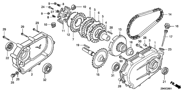 Reduction (1/2) (Clutch) Diagram and Parts List for GX270UT2 (Type  RHQ5/A)(GCBGT-2000001 - 2258490) Honda Engine