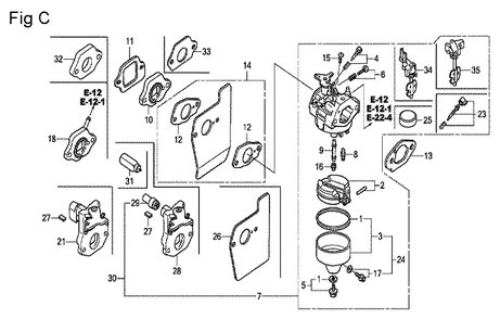 Fig-3 Diagram and Parts List for GCV160LA0 Type A1A Honda Engine