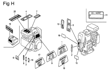 Fig-8 Diagram and Parts List for GC135 Type VHJ Honda Engine