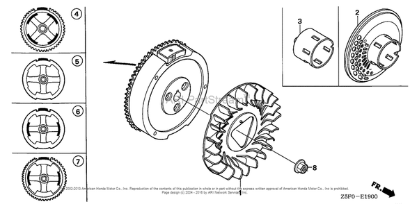 Flywheel Diagram and Parts List for GX240U2 (typeQA2)(GCBPK-1000001) Honda Engine