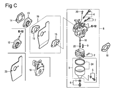 Fig-3 Diagram and Parts List for GCV160LA Type A1A Honda Engine
