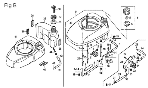 Fig-2 Diagram and Parts List for GCV190A Type N5AF Honda Engine