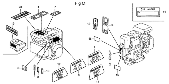 Fig-13 Diagram and Parts List for GC160A Type QHAF Honda Engine