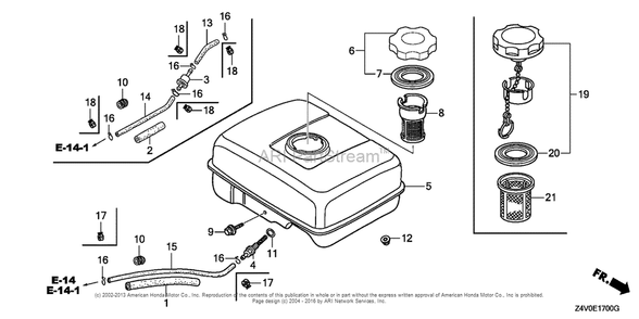 Fuel Tank (1) Diagram and Parts List for GX200UT (typeSMCR)(GCAHT-1000001) Honda Engine