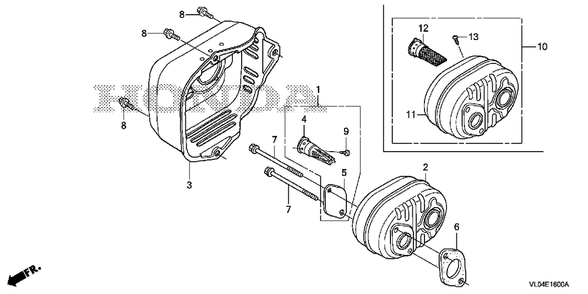 Muffler Diagram and Parts List for HRR216K10 (Type  VLAA)(MZCG-1140001 - 1660000) Honda Lawn Mower