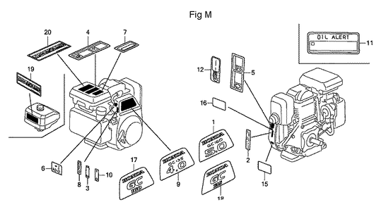 Fig-13 Diagram and Parts List for GC160A Type MHA2 Honda Engine