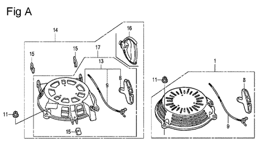 Fig-1 Diagram and Parts List for GCV160A Type N1A Honda Engine