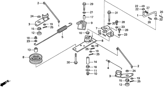 Tensioner Arm Diagram and Parts List for CD2038 (Type  SA)(RZCV-6000001 - 9999999) Honda Lawn Tractor Accessories