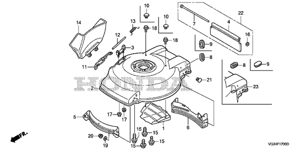 Cutter Housing Diagram and Parts List for HRS216K6 (Type  PKAA)(MZBZ-1000001 - 9999999) Honda Lawn Mower