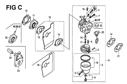 Fig-3 Diagram and Parts List for GCV190LA Type SBA Honda Engine