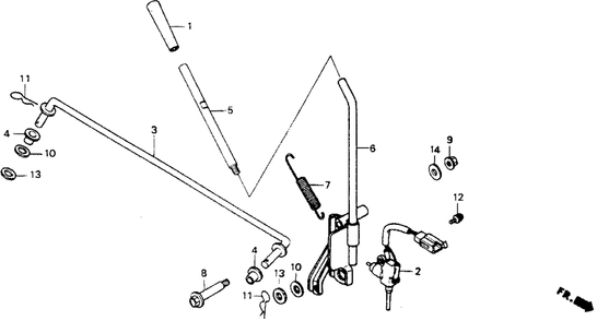 P.T.O. Clutch Lever Diagram and Parts List for HT-R3811 (Type  SA)(MABT-5000001 - 9999999) Honda Lawn Mower