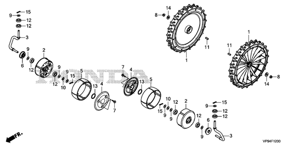 Wheel Diagram and Parts List for HRM3000K1 (Type  A)(MBFF-1000001 - 9999999) Honda Lawn Mower