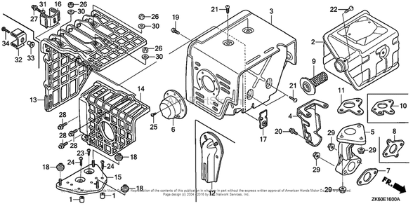 Muffler (1) Diagram and Parts List for GX390K1 (typeVXP/A)(GDAF-1100001) Honda Engine