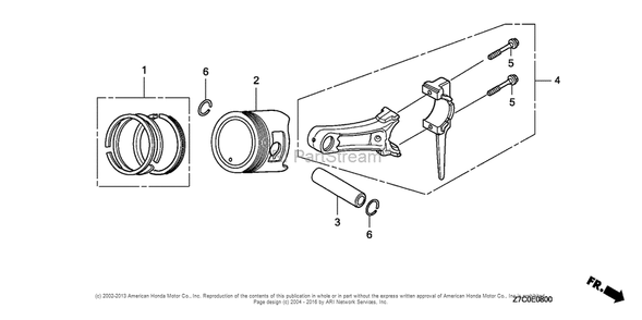 Piston + Connecting Rod Diagram and Parts List for GX270UH (typeQXC9)(GCAGH-0000001) Honda Engine