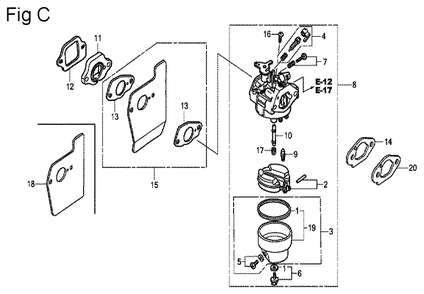 Fig-3 Diagram and Parts List for GSV190A Type S3A Honda Engine