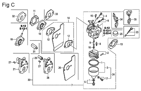 Fig-3 Diagram and Parts List for GCV160A Type S1A Honda Engine