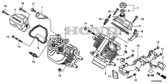 Cylinder Head Diagram and Parts List for GX630RHX (Type TDCC)(GCAMH-2000001-9999999) Honda Engine