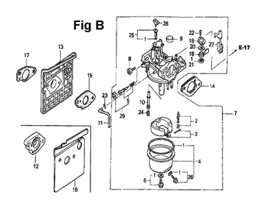 Fig-11 Diagram and Parts List for GXV340 Type DX Honda Engine
