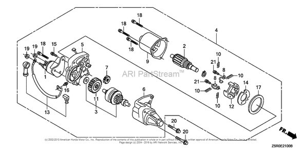 Starter Motor Diagram and Parts List for GX390U2 (typeSXE4)(GCBHK-1000001) Honda Engine