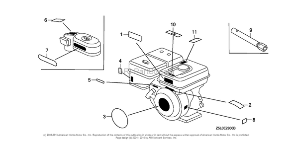 Label + Tool Diagram and Parts List for GX340U2 (typePKX2)(GCBKK-1000001) Honda Engine