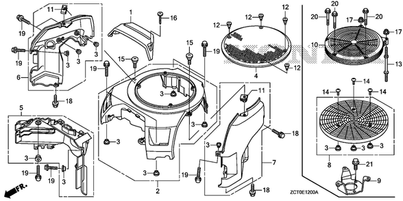 Fan Cover Diagram and Parts List for GXV690RHX (Type TAF3)(GJAEH-2000001-9999999) Honda Engine