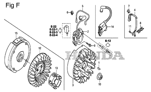 Fig-6 Diagram and Parts List for GS190A Type QBA2 Honda Engine