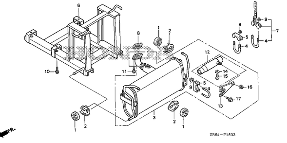 Part Location Diagram of 18310-ZB5-861 Honda Muffler