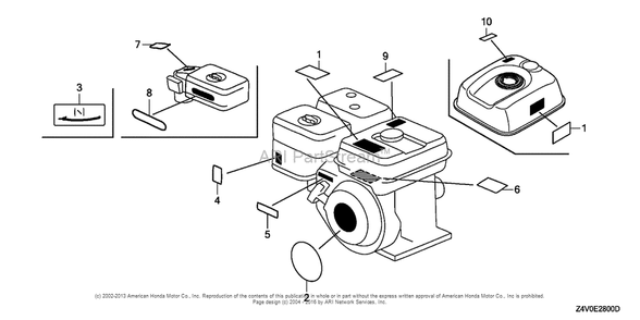 Label Diagram and Parts List for GX200UT2 (typePXU)(GCBTT-1000001) Honda Engine