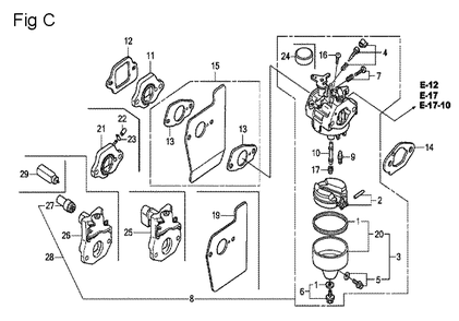 Fig-3 Diagram and Parts List for GCV190A Type BHH Honda Engine