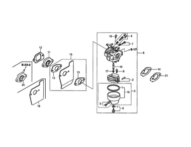 Carburetor Diagram and Parts List for GCV190-LABHH-ED  Honda Engine