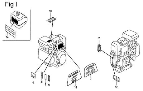Fig-9 Diagram and Parts List for GC190A Type QHE5 Honda Engine