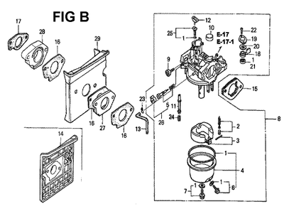 Fig-6 Diagram and Parts List for GXV340K2 Type DN Honda Engine
