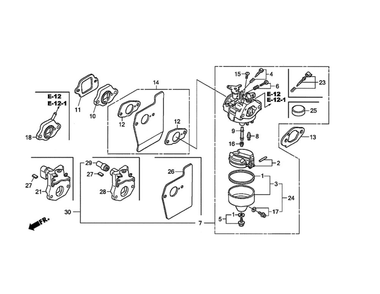 Carburetor Diagram and Parts List for GCV160-LAOS3B  Honda Engine