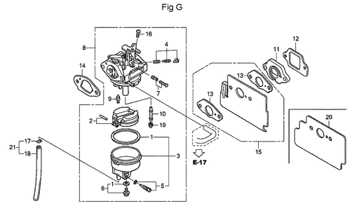 Fig-7 Diagram and Parts List for GC160LA Type DHAF Honda Engine