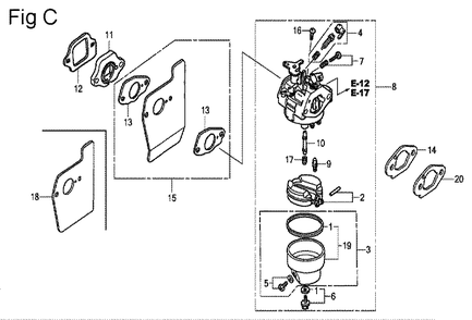 Fig-3 Diagram and Parts List for GSV190A Type A4G7 Honda Engine
