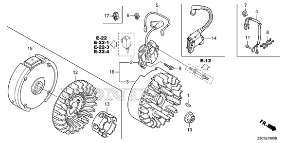 Flywheel Diagram and Parts List for GS190LAX (Type QHAF)(GCACA-2074905-9999999) Honda Engine