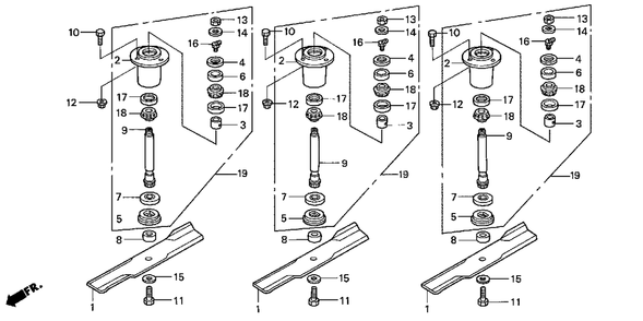 Rotary Blade Diagram and Parts List for CD7136A (Type  36)(RZDZ-3000001 - 9999999) Honda Lawn Tractor Accessories