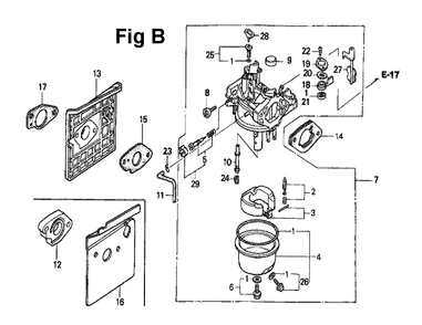 Fig-4 Diagram and Parts List for GXV340 Type DN Honda Engine