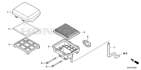 Air Cleaner Diagram and Parts List for GS190LAX (Type QHAF)(GCACA-2074905-9999999) Honda Engine