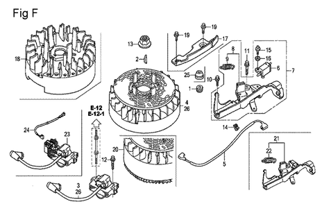 Fig-6 Diagram and Parts List for GCV190A Type A1AF Honda Engine