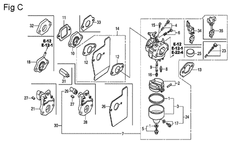 Fig-3 Diagram and Parts List for GCV160A Type N5AF Honda Engine