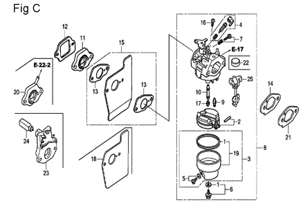 Fig-3 Diagram and Parts List for GCV190LA Type S3A Honda Engine