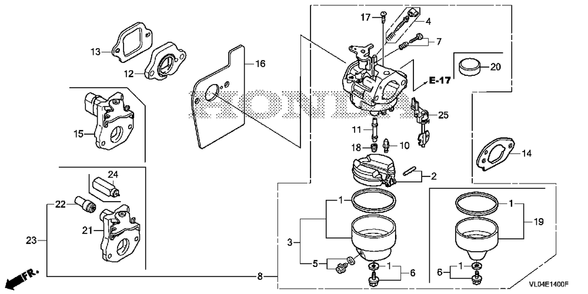 Carburetor Diagram and Parts List for HRR216K10 (Type  VLAA)(MZCG-1140001 - 1660000) Honda Lawn Mower