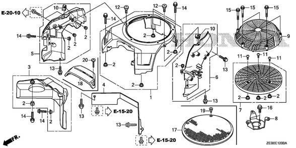 Fan Cover Diagram and Parts List for GXV800IRH (Type QYX4)(GJALH-1000001-9999999) Honda Engine