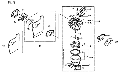Fig-7 Diagram and Parts List for GSV190A Type A1A Honda Engine