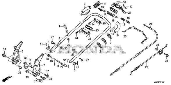 Handlebar (3) Diagram and Parts List for HRS216K6 (Type  VKAA)(MZBZ-1000001 - 9999999) Honda Lawn Mower