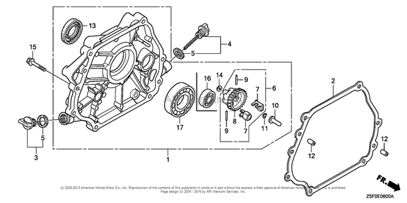 Crankcase Cover (1) Diagram and Parts List for GX240U2 (typeQA2)(GCBPK-1000001) Honda Engine