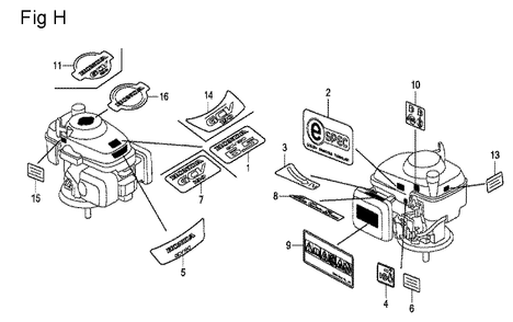 Fig-8 Diagram and Parts List for GCV190A Type N5AF Honda Engine